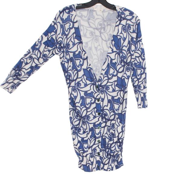 Moth Cardigan Sweater 3/4 Sleeve Wool Rabbit Hair Coastal Grandma Button Blue XS - Picture 6 of 6